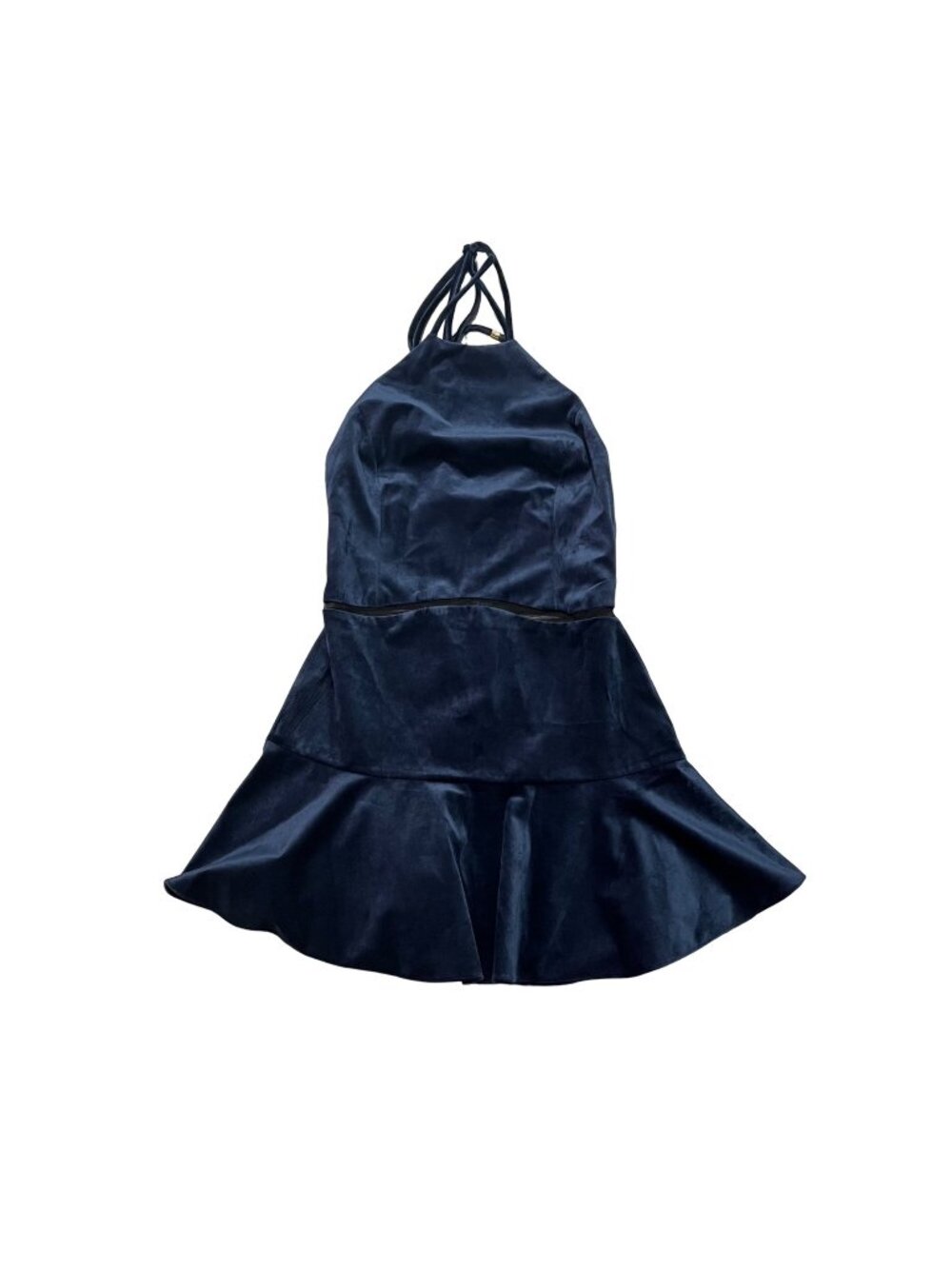 Revolve Karina Grimaldi Womens Navy Velvet Halter Ruffle Hem Mini Dress Size XS